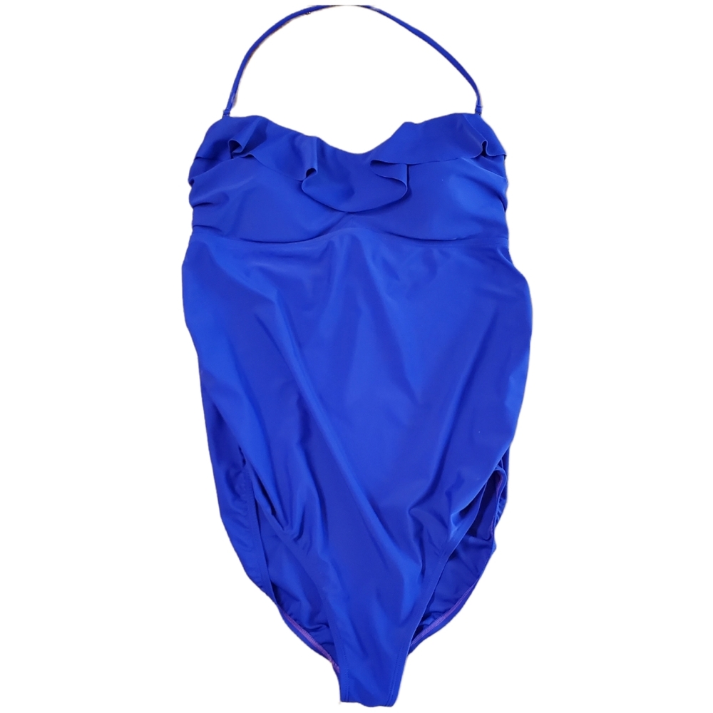 Motherhood Maternity Womens Large Swim Suit One Piece Full Blue Line Padded